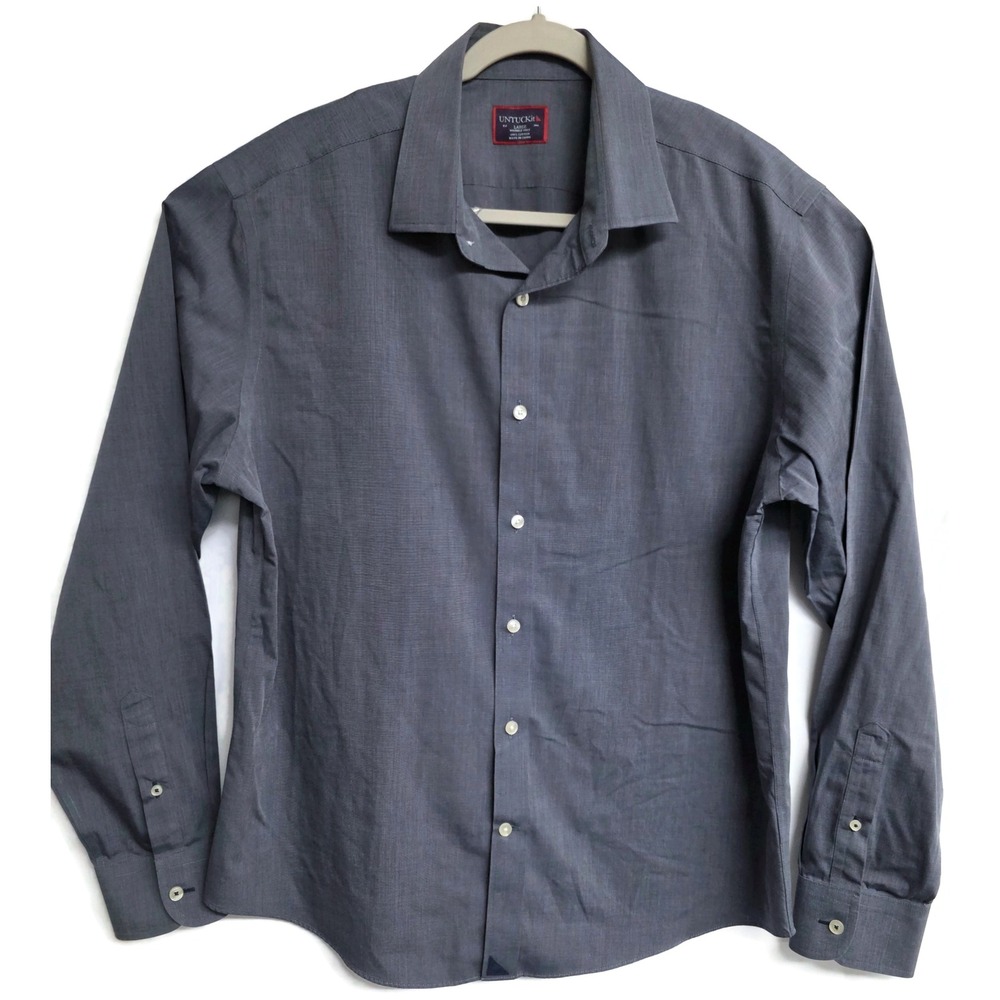 UNTUCKit Mens Large Wrinkle Free Cotton Button Down Shirt Gray Long Sleeve